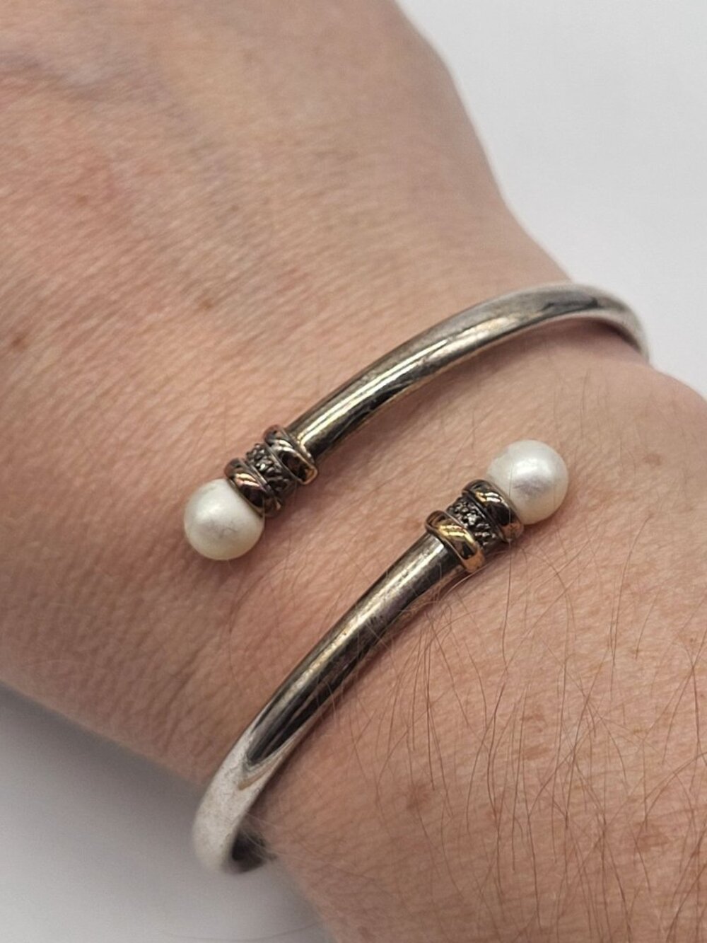 Alwand Vahan AV Sterling Silver 925 10k Pearl Bypass Bracelet Wrap *READ - Picture 2 of 11